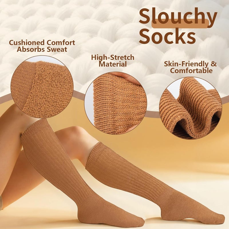 Socksfad Store Slouchy Boot Socks for Women, Soft Knit Scrunch Knee High Long Socks 4 Pairs 6-12 - Image 2